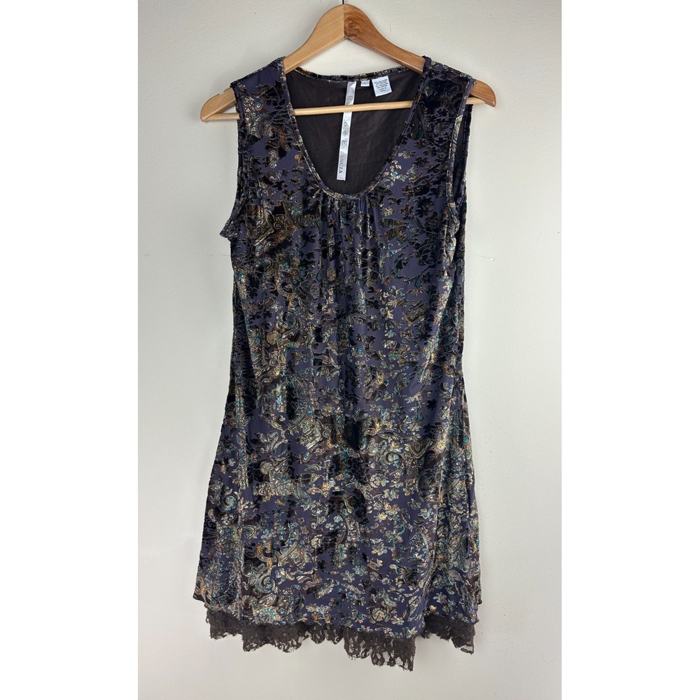 Rancho Estancia Burnout Velvet Lace Hem Mini Dress Purple Paisley L Witchy Goth - Picture 2 of 16
